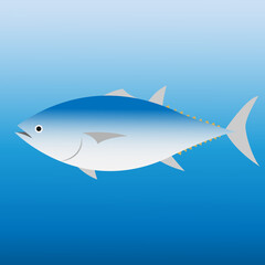 青い海の背景にマグロのイラスト　
fish pattern illustration