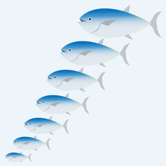 青い海の背景にマグロのイラスト　
fish pattern illustration