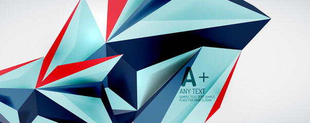 Fototapeta premium Vector triangle geometric backgrounds. Low poly 3d shape on light backdrop. Vector illustration for covers, banners, flyers and posters and other designs