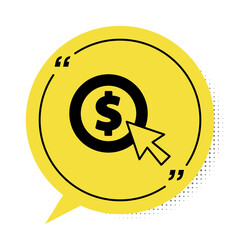 Black Coin money with dollar symbol icon isolated on white background. Banking currency sign. Cash symbol. Yellow speech bubble symbol. Vector