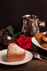 sweet biscuits coffee cup rose flower romance breakfast