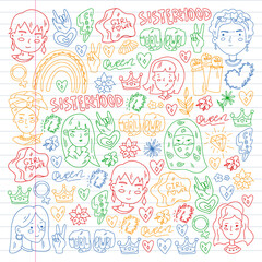 Woman international day 8 march. Girl Power. Feminism concept. Vector pattern. Sticker, patch graphic design.