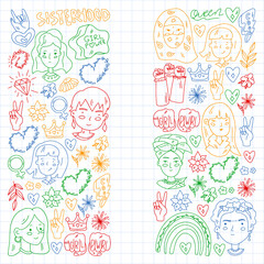 Fototapeta premium Woman international day 8 march. Girl Power. Feminism concept. Vector pattern. Sticker, patch graphic design.