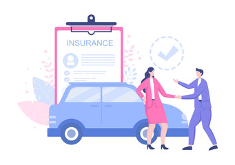 Car Insurance Concept Can Be Used As Protection For Vehicle Damage And Emergency Risks. Vector Illustration