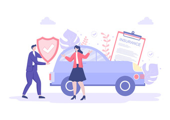 Car Insurance Concept Can Be Used As Protection For Vehicle Damage And Emergency Risks. Vector Illustration