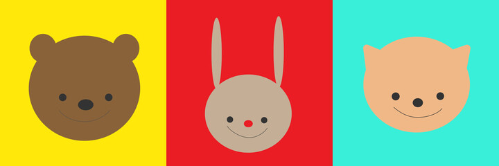 ニコニコ熊とウサギと狐のイラスト　
Cute brown bear, bunny and fox