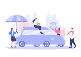 Car Insurance Concept Can Be Used As Protection For Vehicle Damage And Emergency Risks. Vector Illustration