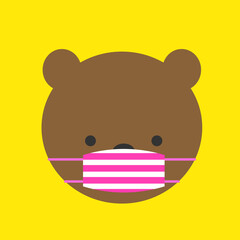 シマシマのピンクマスクを着けた熊　
Bear with pink mask for covid-19