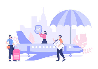 Travel and Tour Insurance Concept for Accidents, Protect Health, Emergency Risks While On Vacation. Vector Illustration