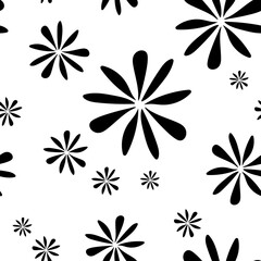 Fototapeta na wymiar Seamless simple pattern of black flowers, abstract texture, vector floral print. Seamless black-white abstract pattern - for paper, for fabric, for textiles, minimalist wallpaper, simple background.