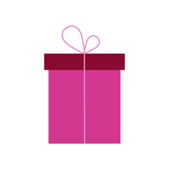 Wrapping gift box with a surprise wrapped in pink, purple or lilac paper. Can be used as an icon, symbol or sign. Stock vector illustration isolated on white background. Festive illustration gift box.