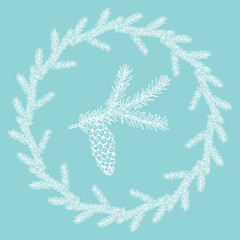 Winter wreath of hand drawn fir branches