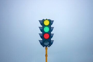 A traffic light that directs traffic