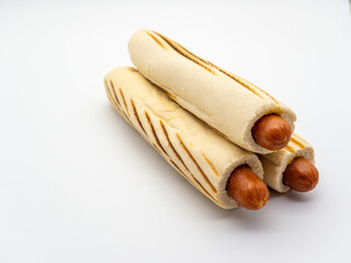 french hot dogs on white background