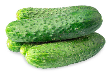 Several cucumber isolated on white background,  Full depth of field. The concept of veganism and wholesome food.