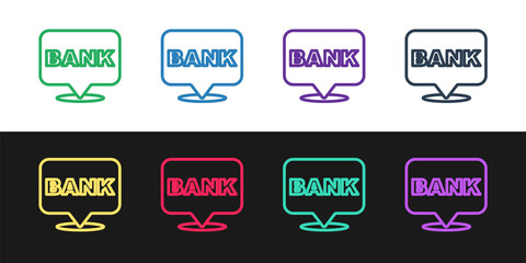 Set line Bank building icon isolated on black and white background. Vector