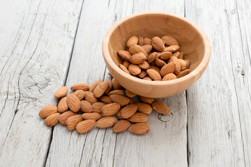 Almonds on the wooden table