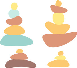 Vector flat design set : stone heels from pastel colors beige, blue, brown simple forms. Minimalism, graphic, elements for card, poster, logo invitation about yoga, meditation, balance. 