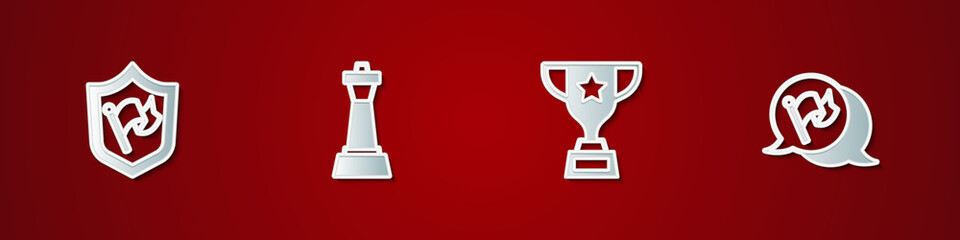 Set Shield with flag, Chess, Award cup and Flag icon. Vector