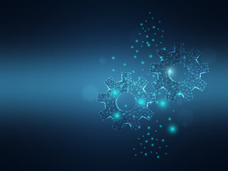 abstract futuristic wire mesh cog gear wheel technology