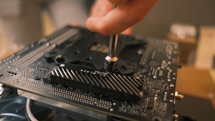 closeup of building a computer