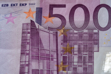 Macro shot of a 500 euro note