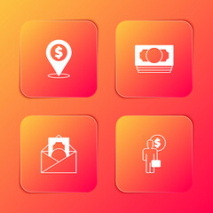 Set Cash location, Stacks paper money cash, Envelope with dollar symbol and Business man planning mind icon. Vector