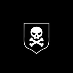 Shield with dangerous skull icon isolated on dark background