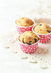 Muffins with Blueberries and Brown Sugar. Close up.	