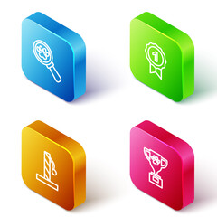 Set Isometric line Veterinary clinic, Dog award symbol, Cat scratching post and Pet icon. Vector