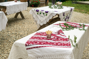 Romanian traditional empty table with towels