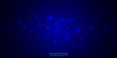 Obraz premium Vector illustration of a medical background with hexagons and crosses. Concepts and ideas for healthcare and medicine design
