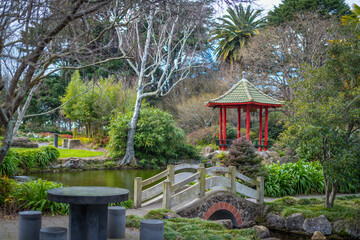 Authentic Chinese garden hideaway surrounded by bamboo and water 