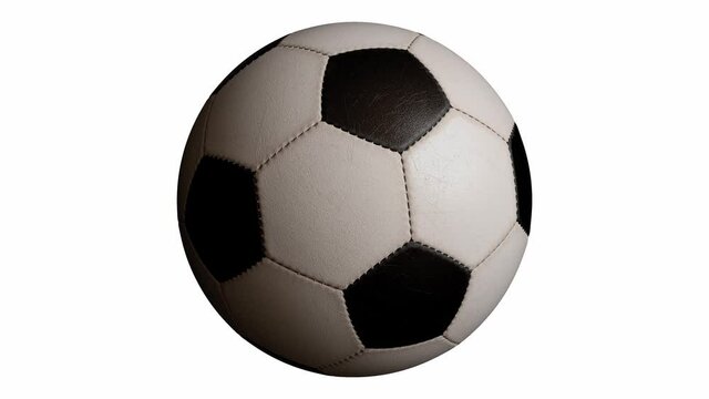 Rotating soccer ball isolated on white background. Sports football. Alpha channel 3d illustration