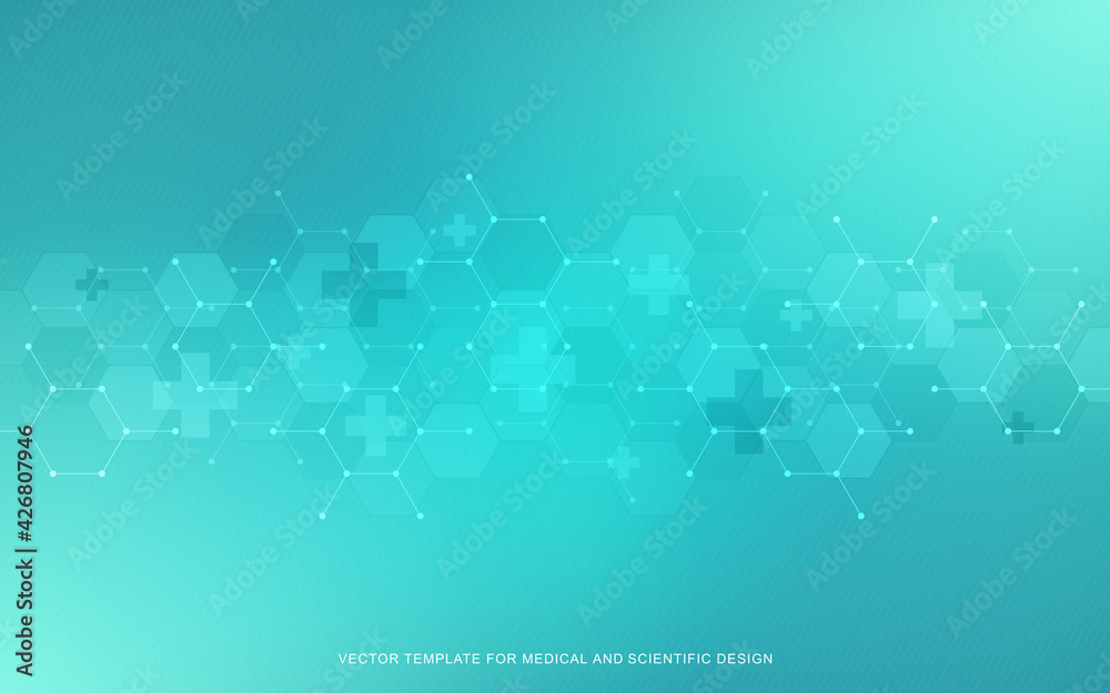 Wall mural healthcare medical background with hexagons pattern and crosses. vector illustration for health care