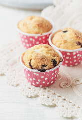 Muffins with Blueberries and Brown Sugar. Close up.	