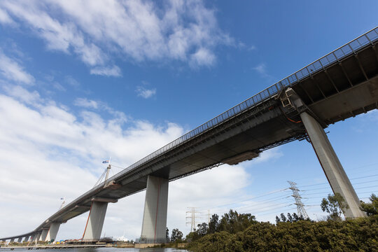 Westgate Bridge In Melbourne Australia With Flag At Half Mast Due To The Death Of Prince Philip, Duke Of Edinburgh.