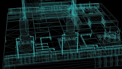 3d rendering - wire frame model of industrial buildings