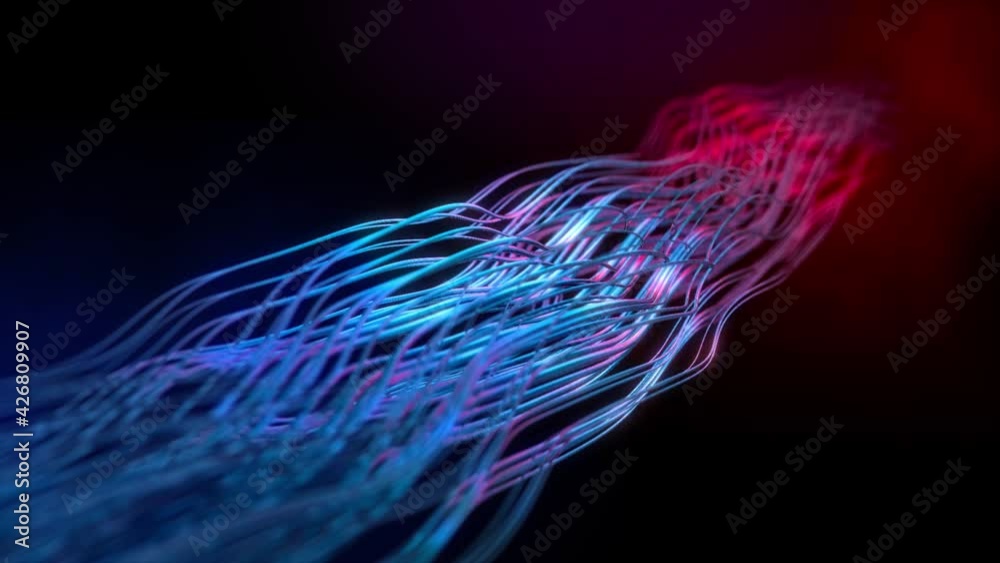 Wall mural abstract background 3d animation shiny fiber futuristic connection structure transform in space. gre