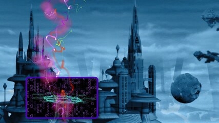 city in the future with hud element and spaceship