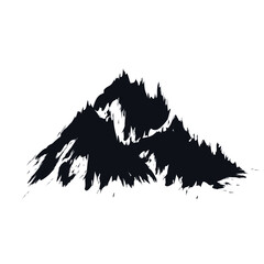 Mountains logo icon sign silhouette landscape Forest symbol emblem Hand drawn ink sketch Abstract grunge design style Fashion print clothes apparel greeting invitation card cover flyer poster banner