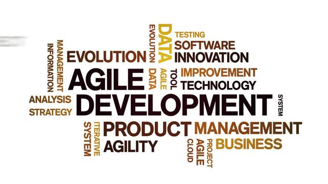 4k Agile Development Animated Tag Word Cloud;Text Design Animation typography seamless loop.