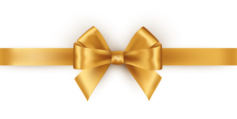 Shiny gold satin ribbon on white background