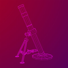 Firearm weapon army mortar and mine. Wireframe low poly mesh vector illustration