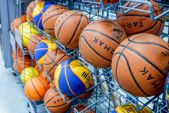 Sydney, Australia 2019-10-23 Basketball balls on display at Decathlon sport warehouse store
