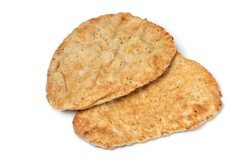 Fresh baked homemade naan isolated on white background 