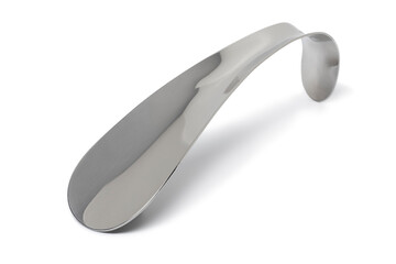 Single useful metal shoehorn isolated on white background 