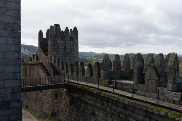 Inside Guimaraes Castle view with copy space of clouds