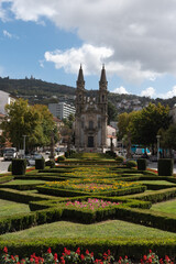 Flowered city gardens at Largo Brasil in Guimaraes