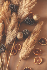Decorative Branches Of Pampas Grass Set On The Floor